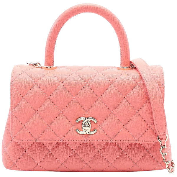 Chanel Coco Handle Flap Grained Calfskin Leather Handbag Pink
