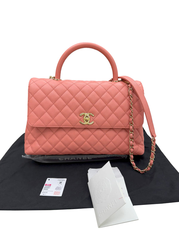 Chanel Coco Handle Flap Grained Calfskin Leather Handbag Pink
