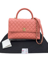 Chanel Coco Handle Flap Grained Calfskin Leather Handbag Pink