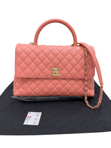 Chanel Coco Handle Flap Grained Calfskin Leather Handbag Pink