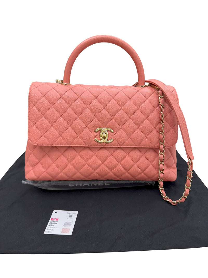 Chanel Coco Handle Flap Grained Calfskin Leather Handbag Pink
