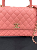 Chanel Coco Handle Flap Grained Calfskin Leather Handbag Pink