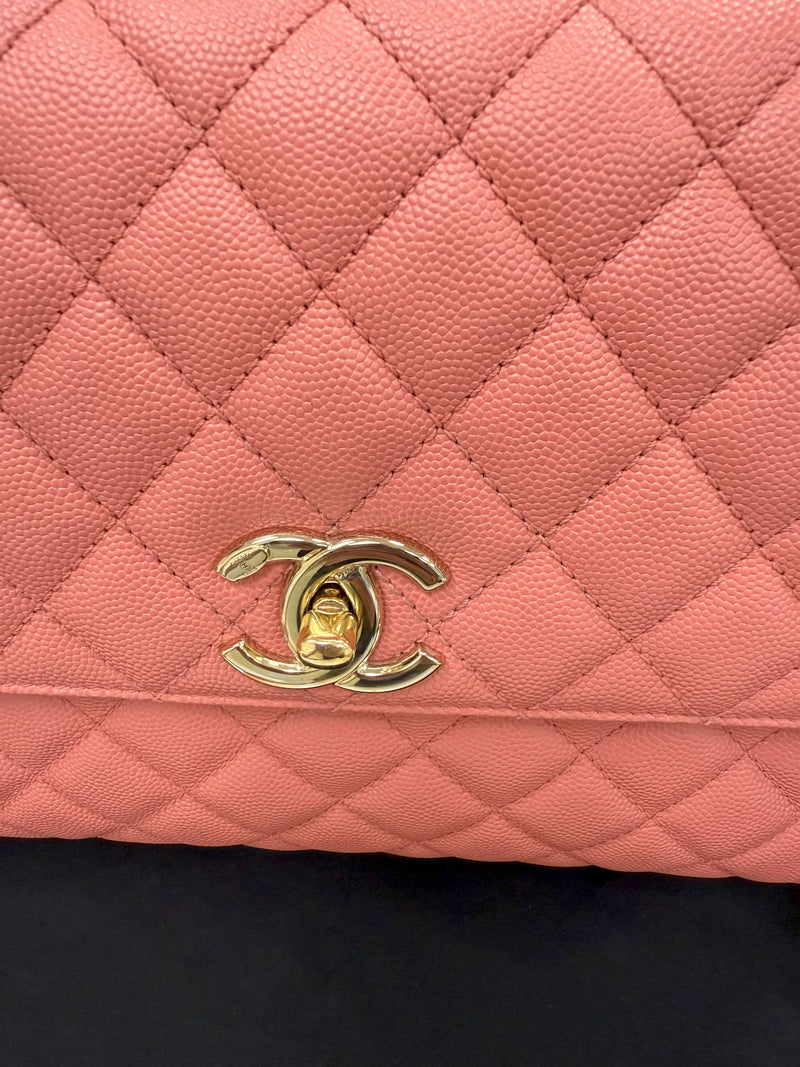 Chanel Coco Handle Flap Grained Calfskin Leather Handbag Pink