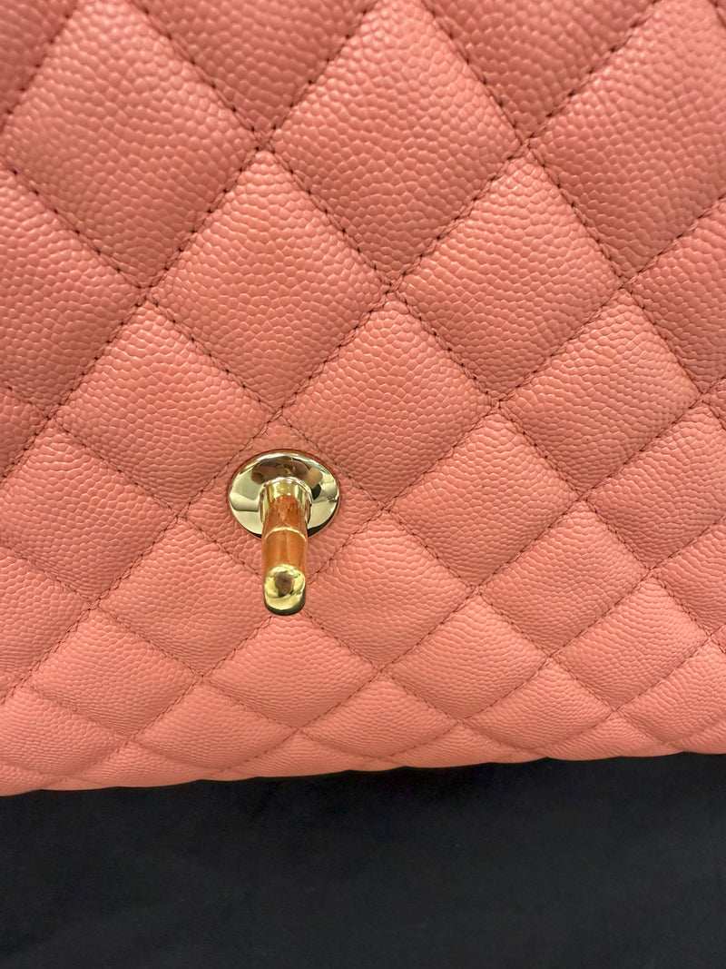 Chanel Coco Handle Flap Grained Calfskin Leather Handbag Pink