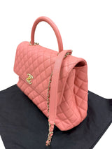 Chanel Coco Handle Flap Grained Calfskin Leather Handbag Pink