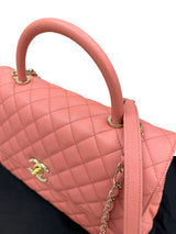 Chanel Coco Handle Flap Grained Calfskin Leather Handbag Pink