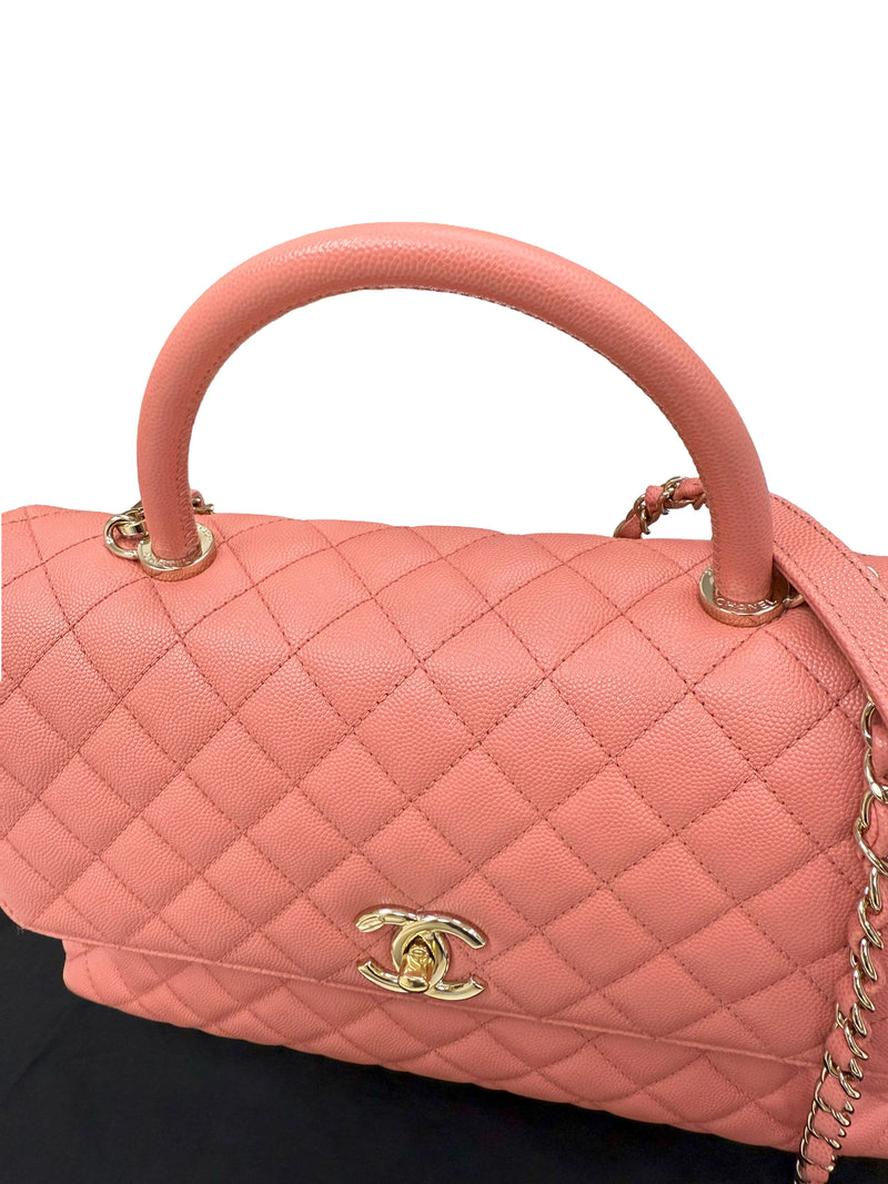 Chanel Coco Handle Flap Grained Calfskin Leather Handbag Pink