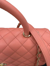Chanel Coco Handle Flap Grained Calfskin Leather Handbag Pink