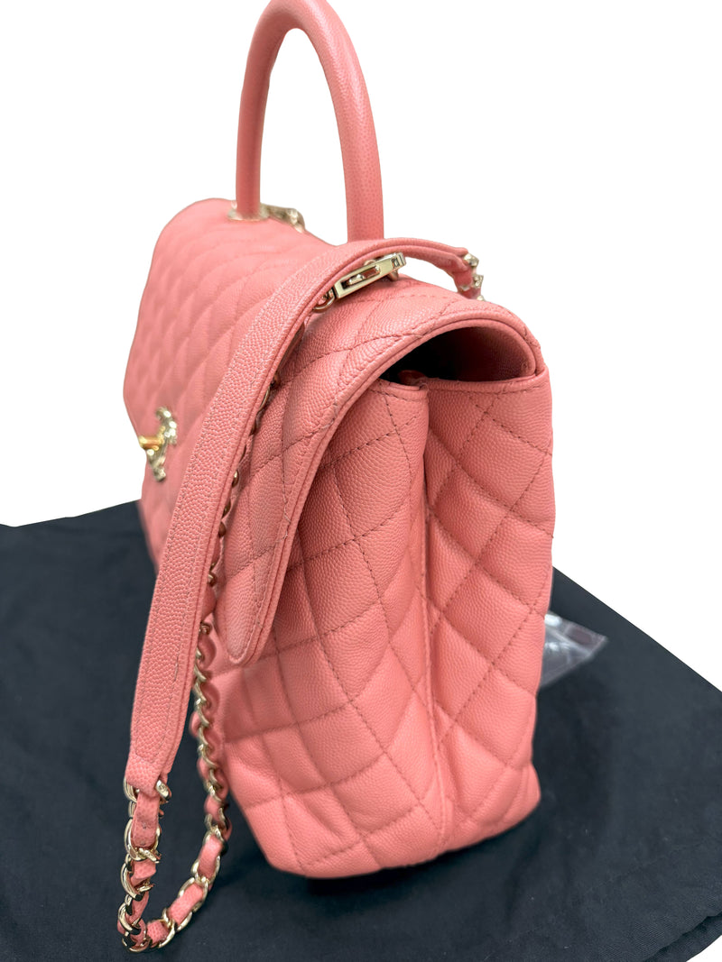 Chanel Coco Handle Flap Grained Calfskin Leather Handbag Pink