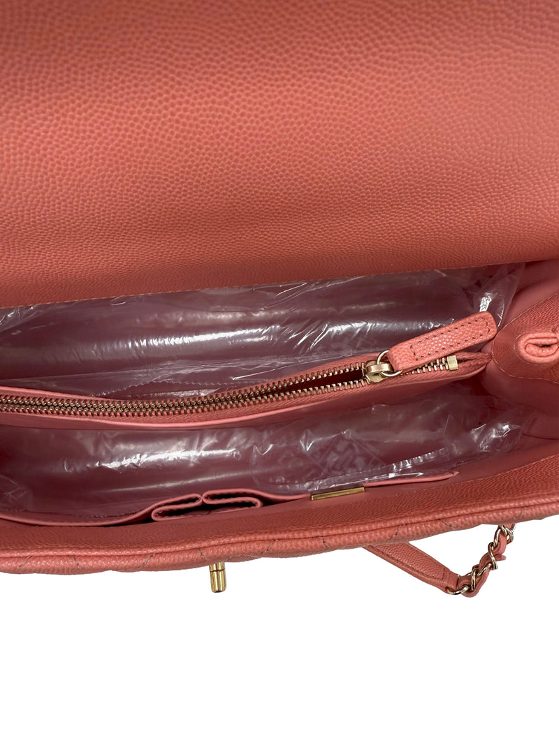 Chanel Coco Handle Flap Grained Calfskin Leather Handbag Pink