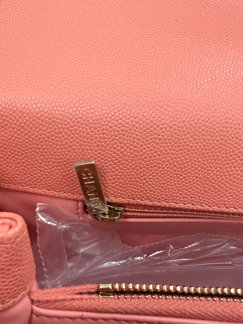 Chanel Coco Handle Flap Grained Calfskin Leather Handbag Pink