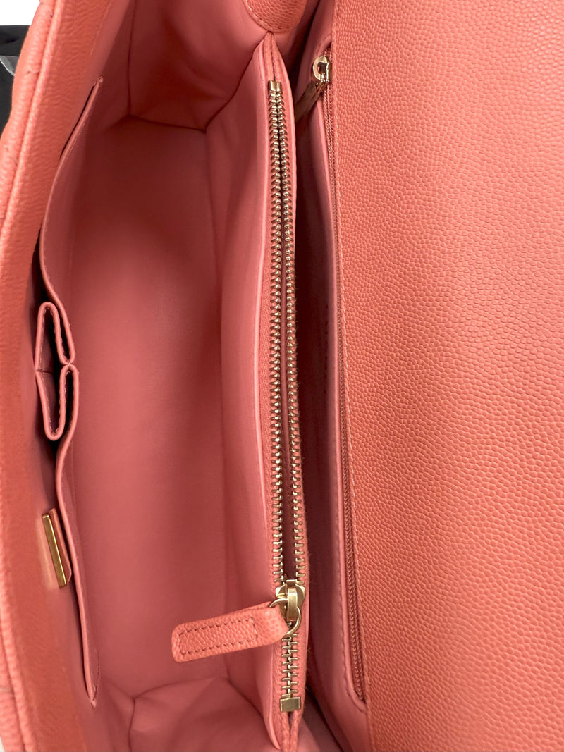 Chanel Coco Handle Flap Grained Calfskin Leather Handbag Pink