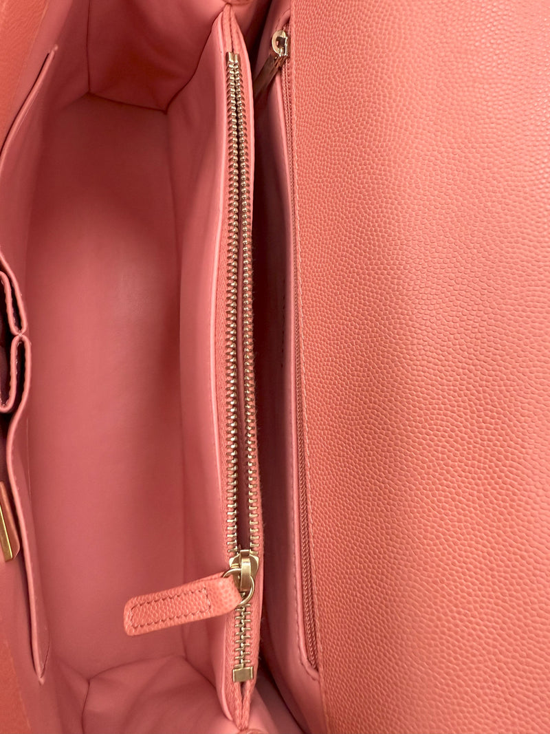 Chanel Coco Handle Flap Grained Calfskin Leather Handbag Pink