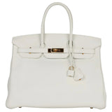 Hermes Birkin 35 White Clemence Leather With Gold Hardware Handbag