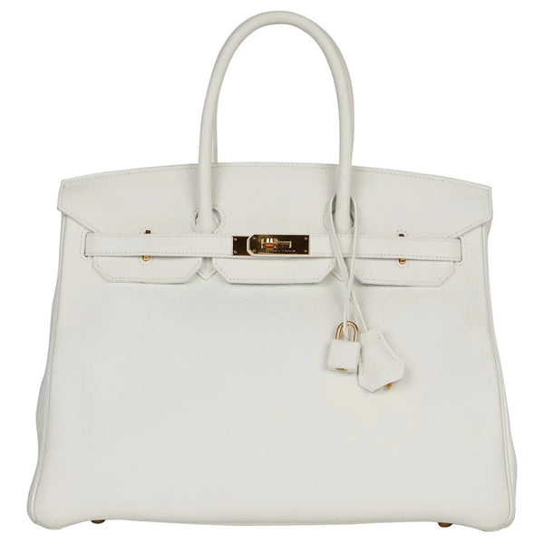 Hermes Birkin 35 White Clemence Leather With Gold Hardware Handbag