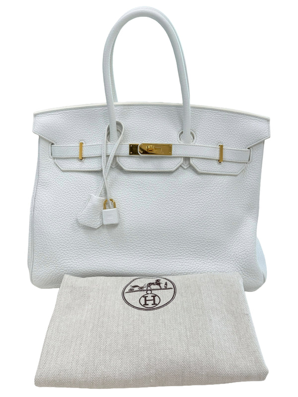 Hermes Birkin 35 White Clemence Leather With Gold Hardware Handbag