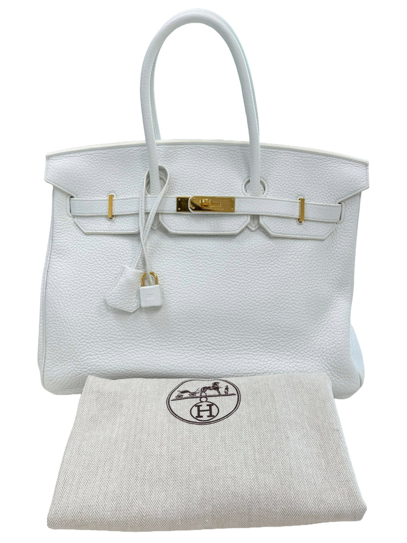 Hermes Birkin 35 White Clemence Leather With Gold Hardware Handbag