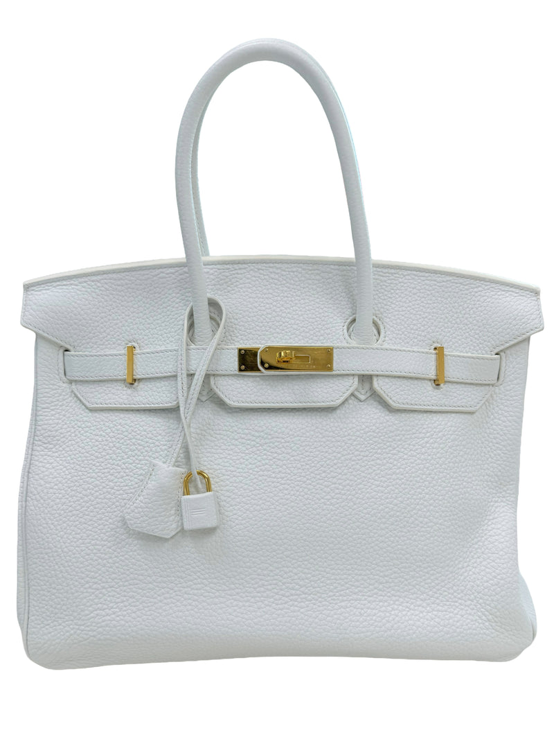 Hermes Birkin 35 White Clemence Leather With Gold Hardware Handbag