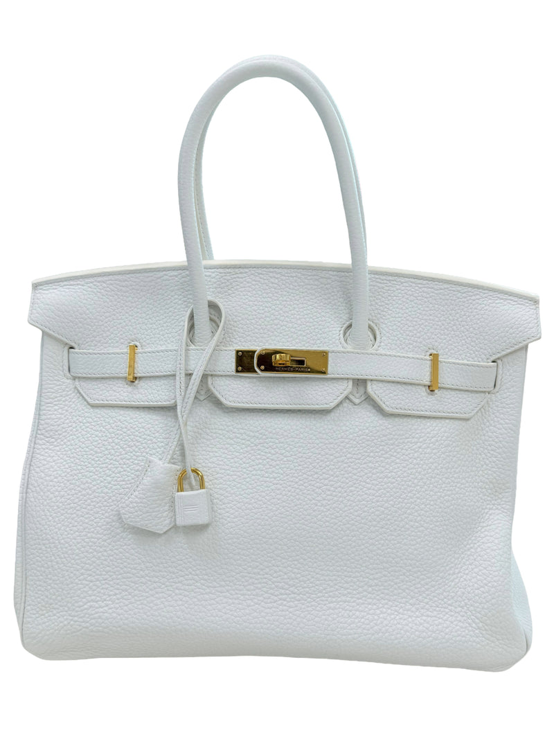 Hermes Birkin 35 White Clemence Leather With Gold Hardware Handbag
