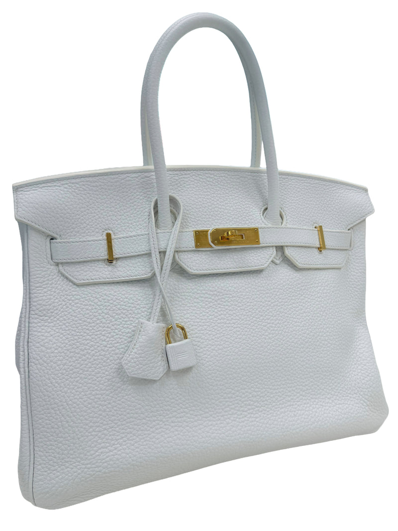 Hermes Birkin 35 White Clemence Leather With Gold Hardware Handbag