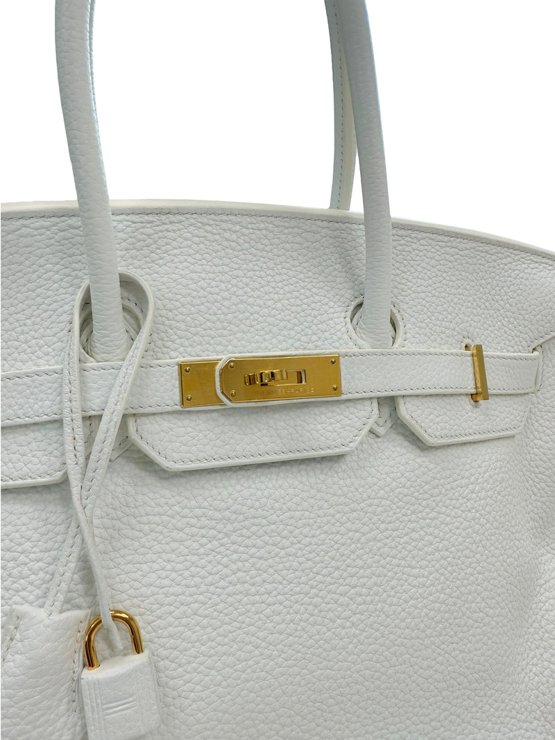 Hermes Birkin 35 White Clemence Leather With Gold Hardware Handbag