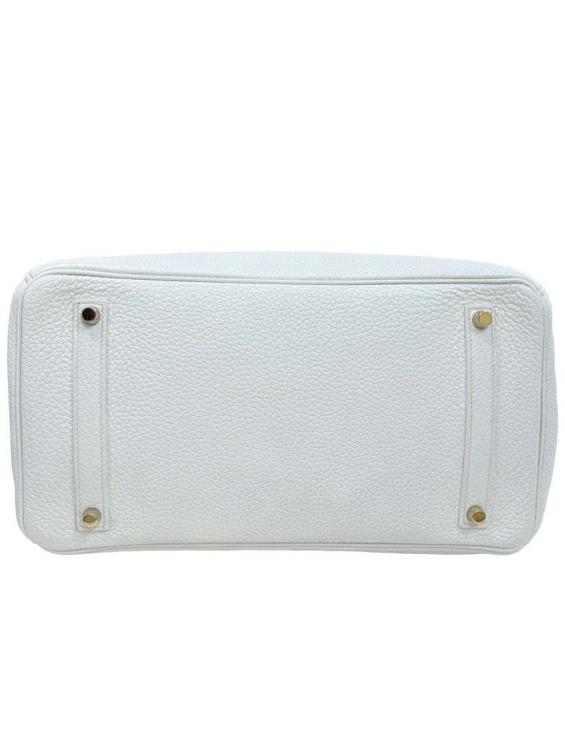 Hermes Birkin 35 White Clemence Leather With Gold Hardware Handbag