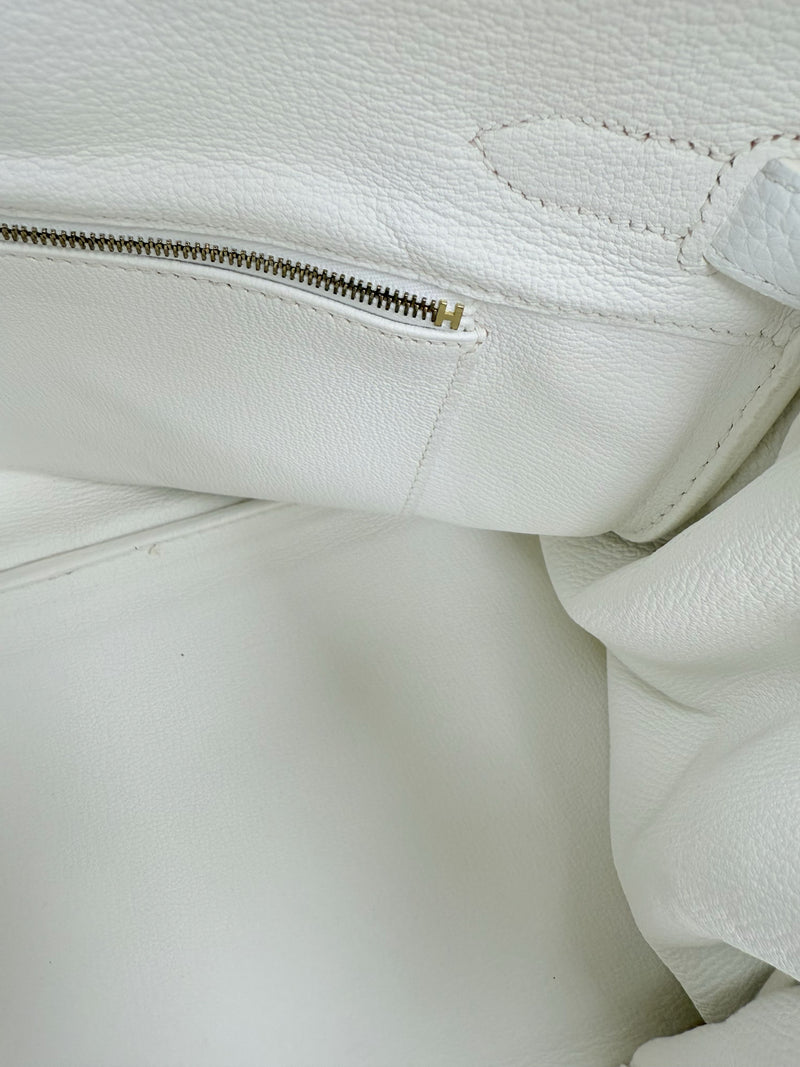 Hermes Birkin 35 White Clemence Leather With Gold Hardware Handbag
