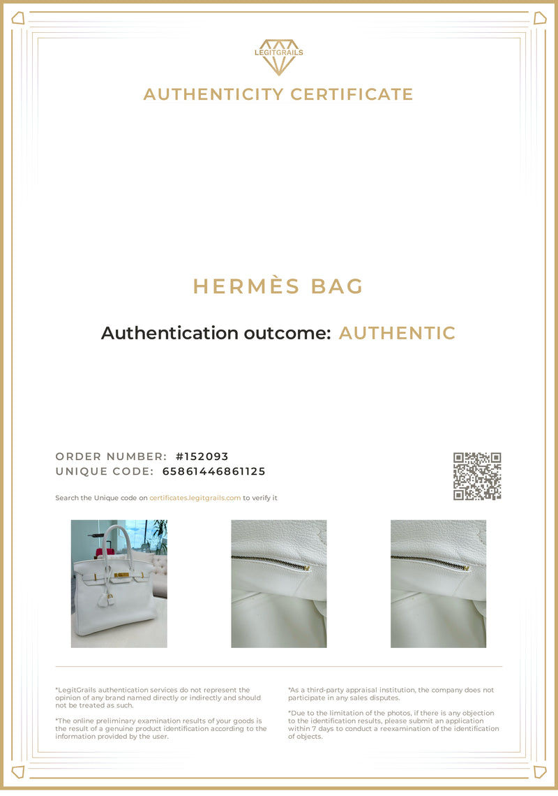 Hermes Birkin 35 White Clemence Leather With Gold Hardware Handbag