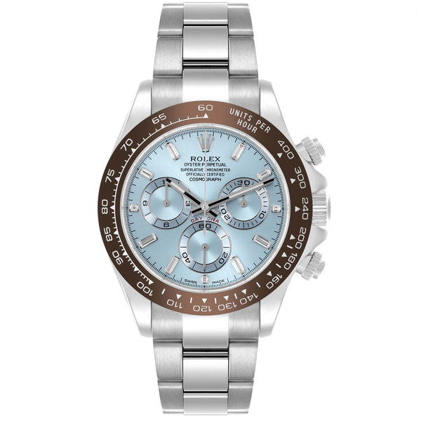 Rolex Daytona 40mm Glacier Ice Blue Diamond Baguette Dial Platinum Watch 116506