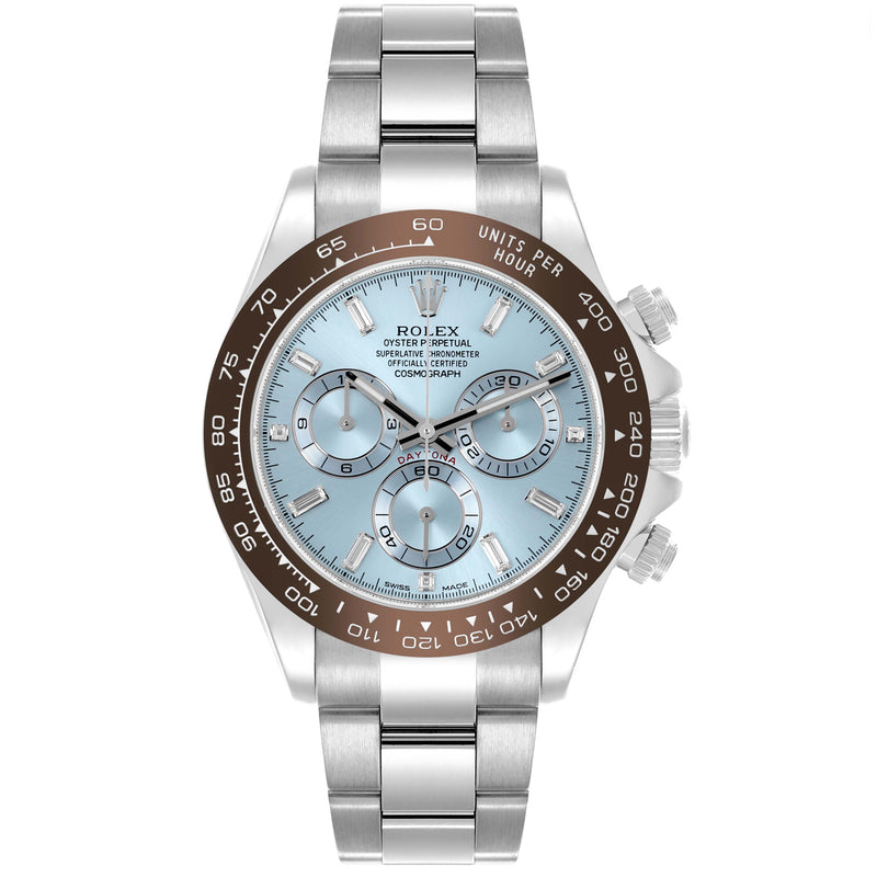 Rolex Daytona 40mm Glacier Ice Blue Diamond Baguette Dial Platinum Watch 116506