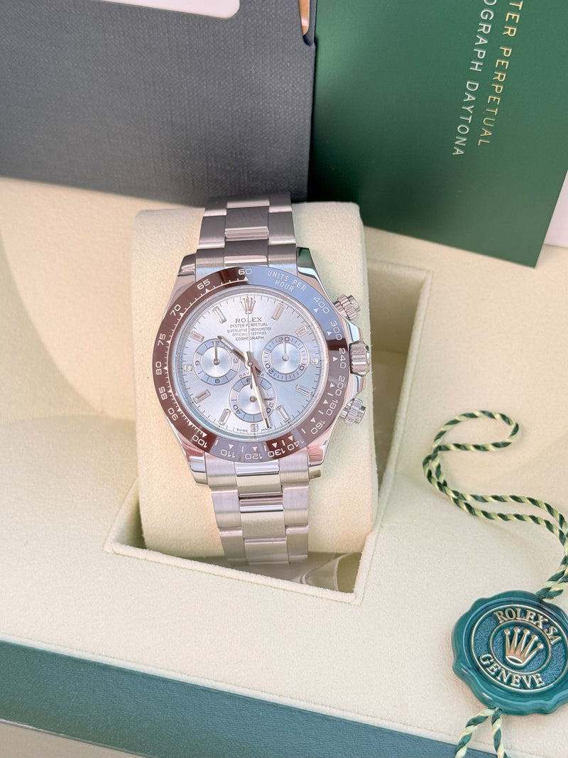 Rolex Daytona 40mm Glacier Ice Blue Diamond Baguette Dial Platinum Watch 116506