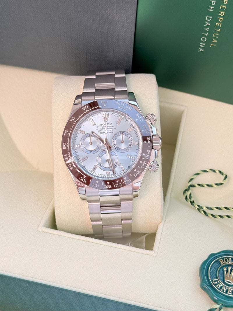 Rolex Daytona 40mm Glacier Ice Blue Diamond Baguette Dial Platinum Watch 116506