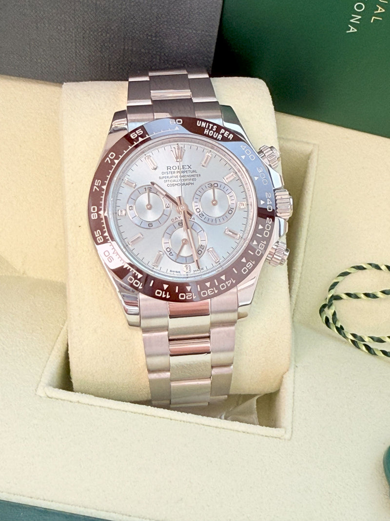 Rolex Daytona 40mm Glacier Ice Blue Diamond Baguette Dial Platinum Watch 116506