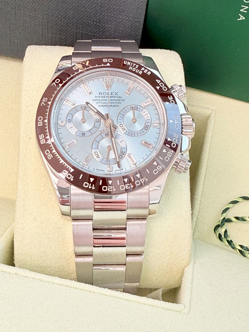 Rolex Daytona 40mm Glacier Ice Blue Diamond Baguette Dial Platinum Watch 116506