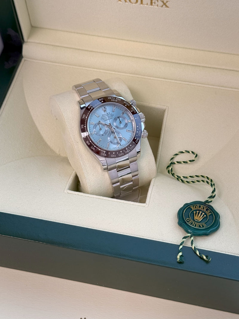 Rolex Daytona 40mm Glacier Ice Blue Diamond Baguette Dial Platinum Watch 116506