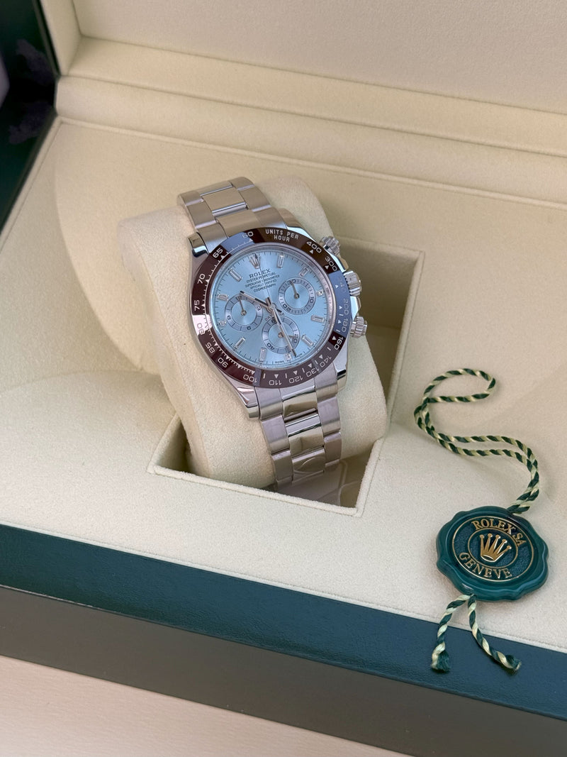 Rolex Daytona 40mm Glacier Ice Blue Diamond Baguette Dial Platinum Watch 116506