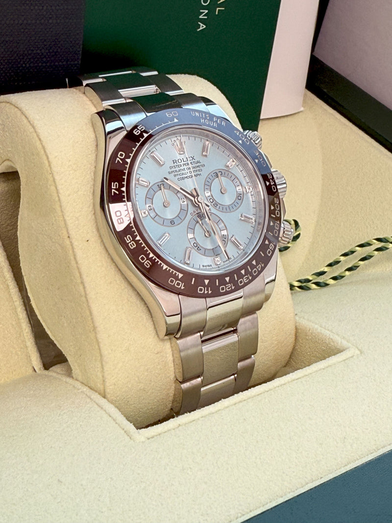 Rolex Daytona 40mm Glacier Ice Blue Diamond Baguette Dial Platinum Watch 116506