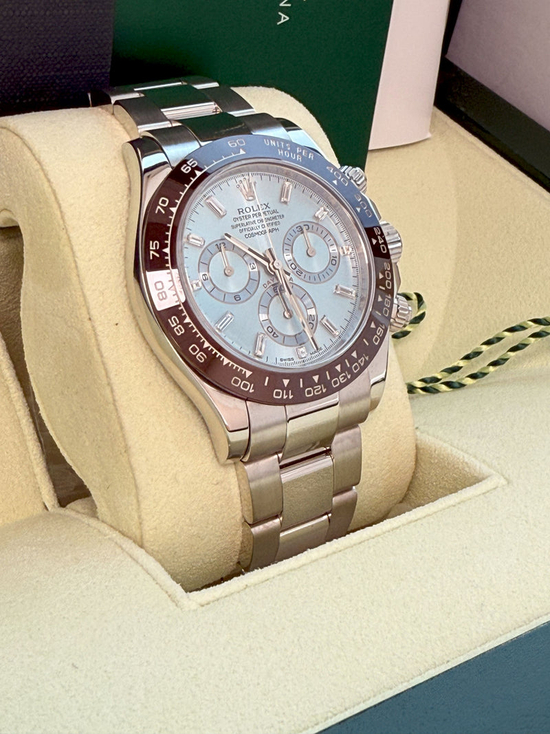 Rolex Daytona 40mm Glacier Ice Blue Diamond Baguette Dial Platinum Watch 116506
