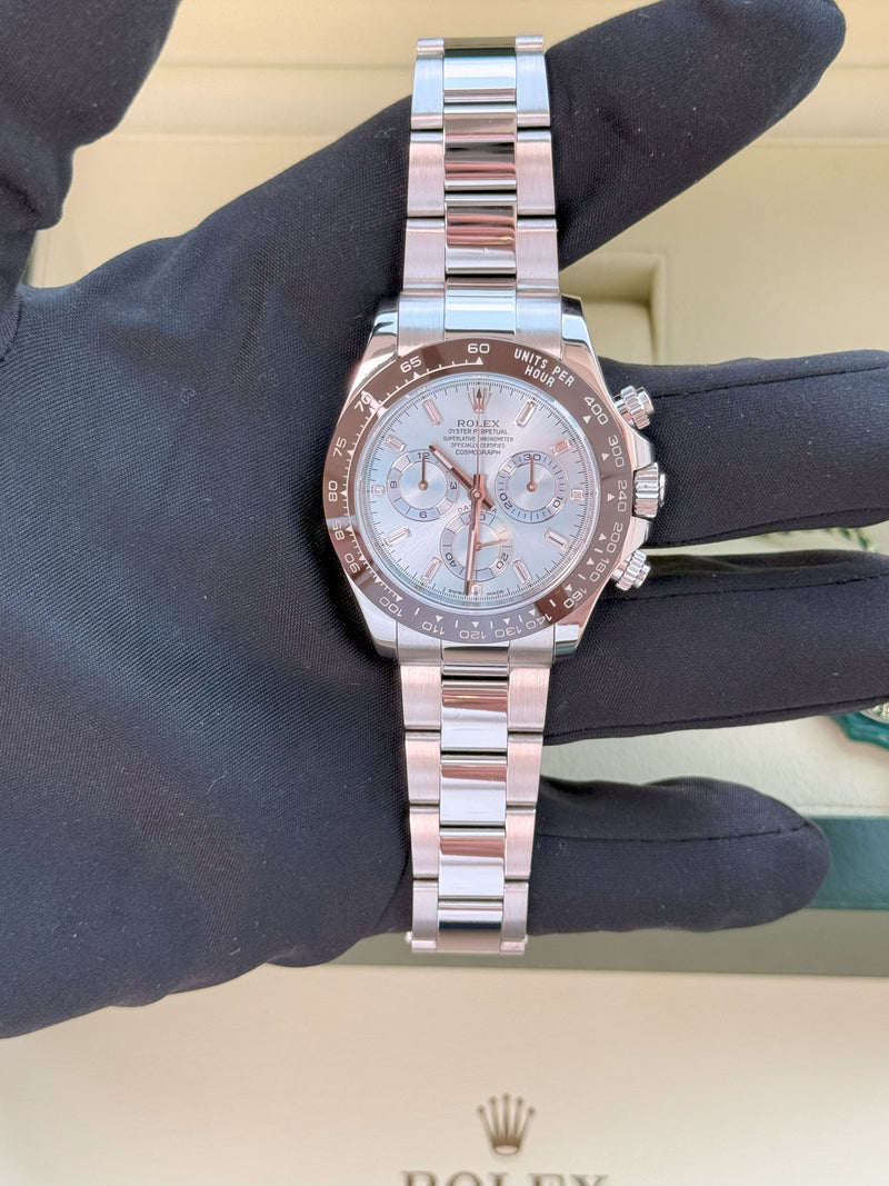 Rolex Daytona 40mm Glacier Ice Blue Diamond Baguette Dial Platinum Watch 116506
