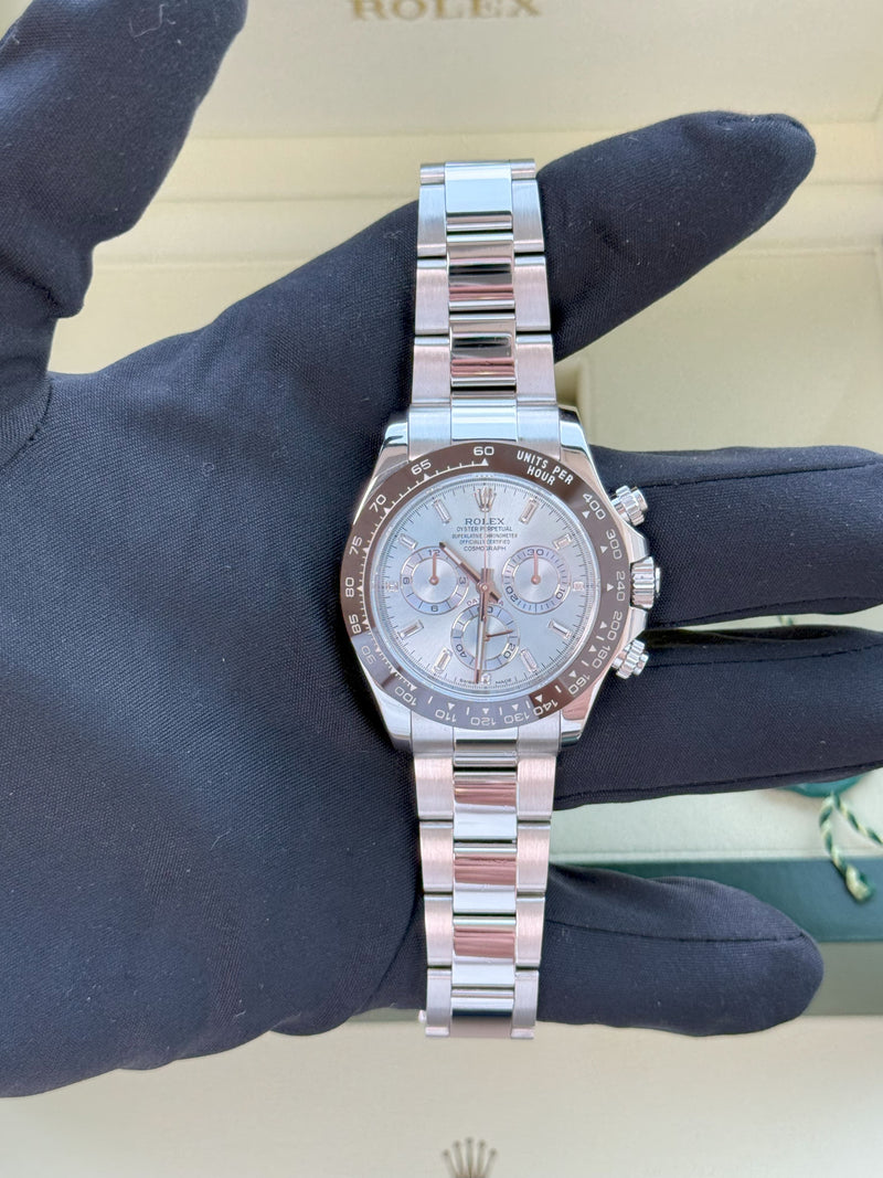 Rolex Daytona 40mm Glacier Ice Blue Diamond Baguette Dial Platinum Watch 116506