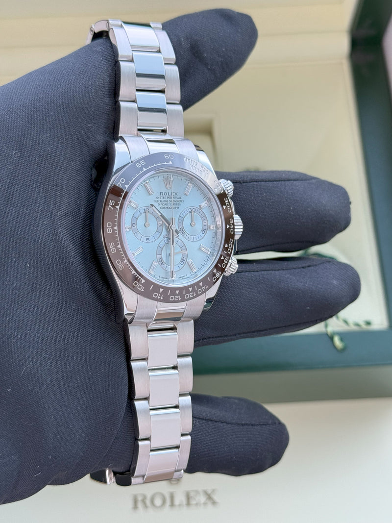 Rolex Daytona 40mm Glacier Ice Blue Diamond Baguette Dial Platinum Watch 116506