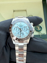 Rolex Daytona 40mm Glacier Ice Blue Diamond Baguette Dial Platinum Watch 116506