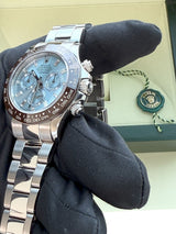 Rolex Daytona 40mm Glacier Ice Blue Diamond Baguette Dial Platinum Watch 116506