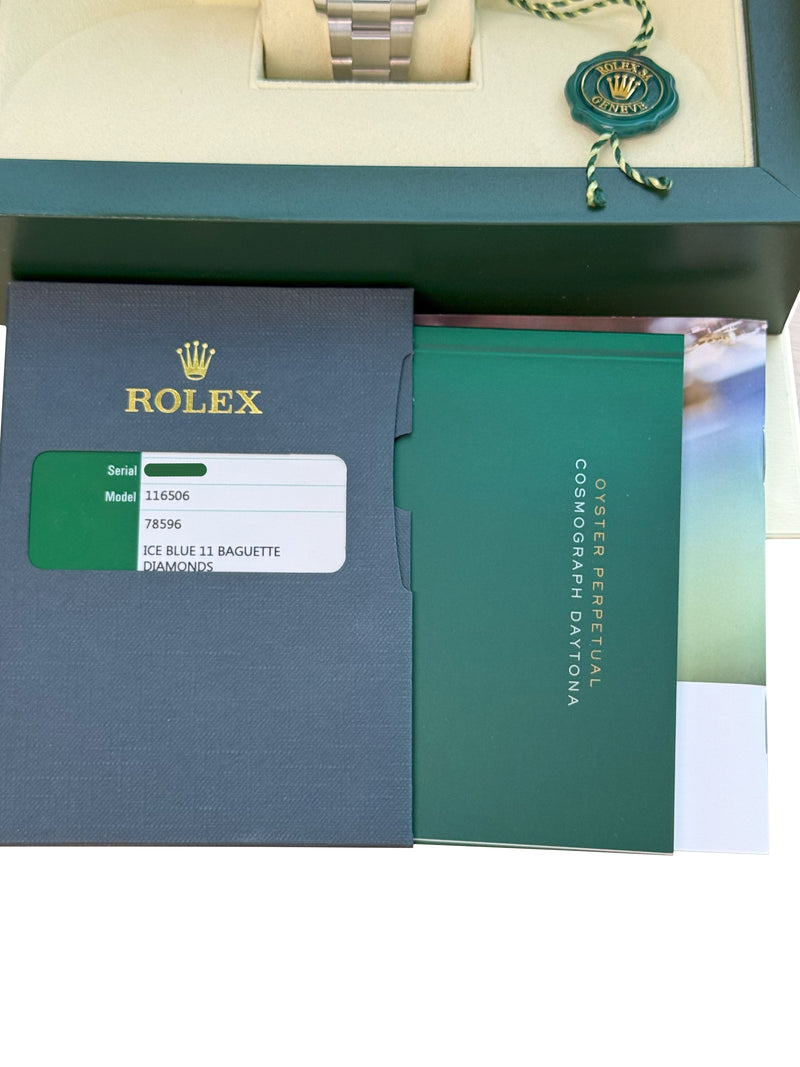Rolex Daytona 40mm Glacier Ice Blue Diamond Baguette Dial Platinum Watch 116506