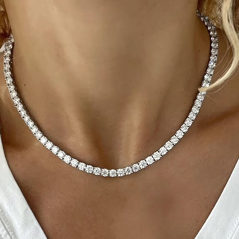 33.35ct Natural Round Diamonds Tennis Necklace 18 Inches 18K White Gold SI1-VS2