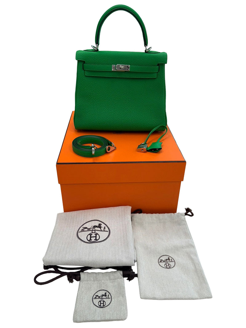 Hermes Kelly 25 Bamboo Togo Leather with Palladium Hardware Handbag