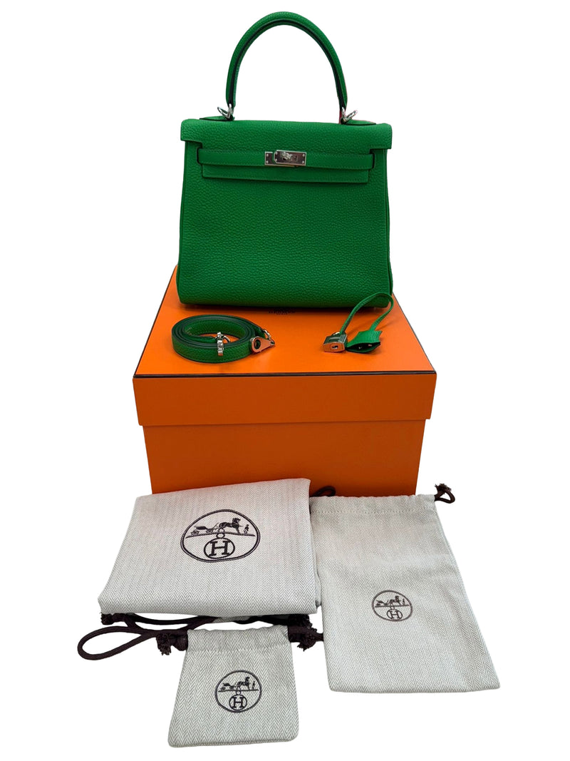 Hermes Kelly 25 Bamboo Togo Leather with Palladium Hardware Handbag