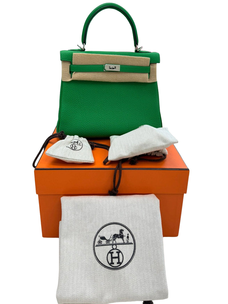 Hermes Kelly 25 Bamboo Togo Leather with Palladium Hardware Handbag