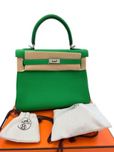 Hermes Kelly 25 Bamboo Togo Leather with Palladium Hardware Handbag