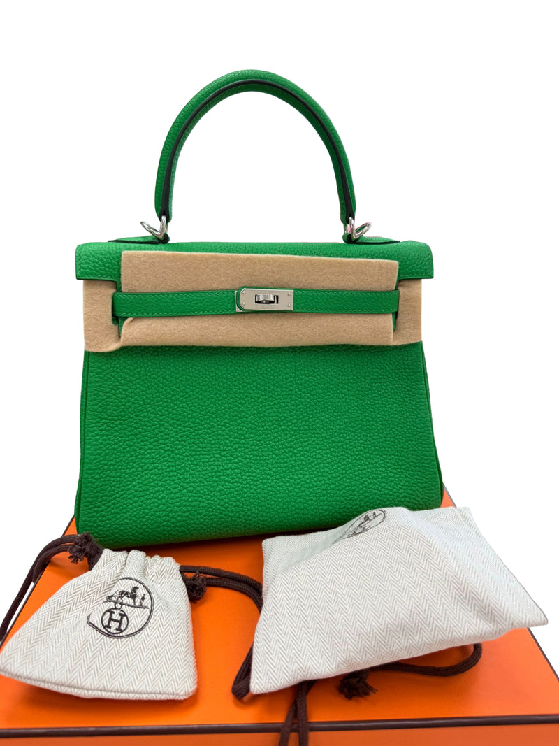 Hermes Kelly 25 Bamboo Togo Leather with Palladium Hardware Handbag